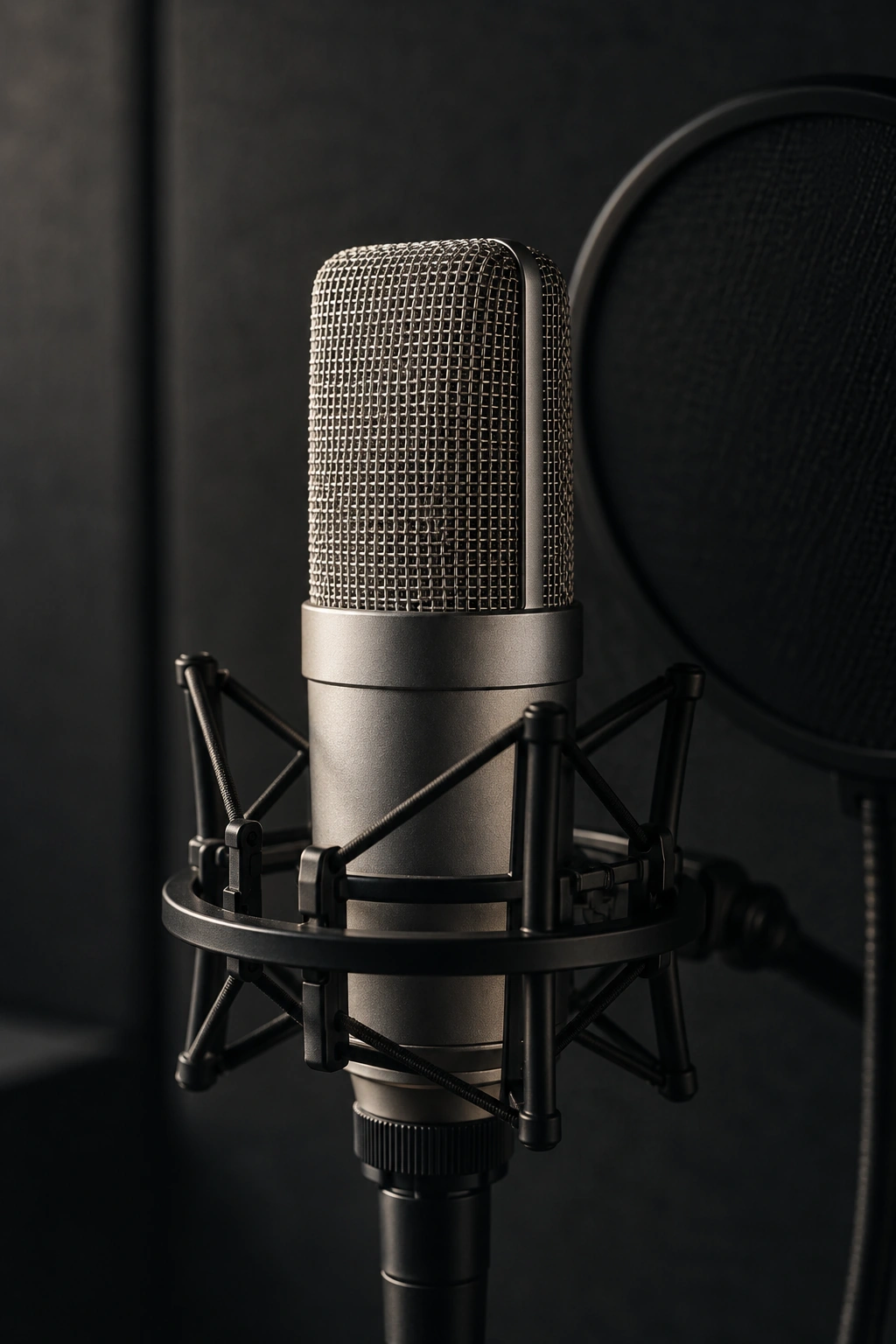 A studio microphone photographed in close detail, created as original brand imagery